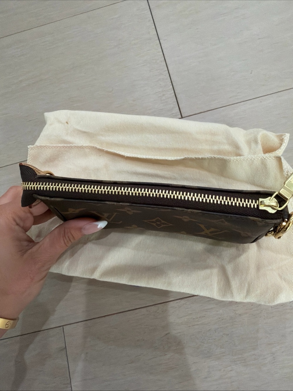 Louis Vuitton Monogram Mini Pochette in Brown with Gold Hardware - Picture 4 of 12